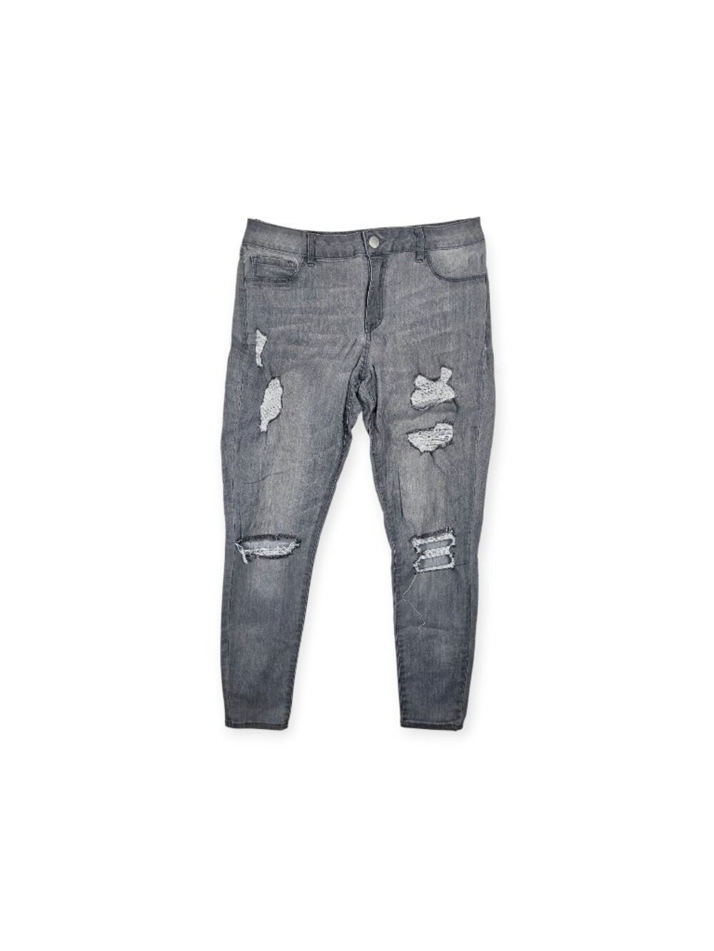 Refuge Womens 12 Distressed Skinny Jeans Gray Stretch Denim Mid Rise
